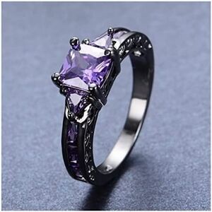 Amethyst Princess Cut Black Ring